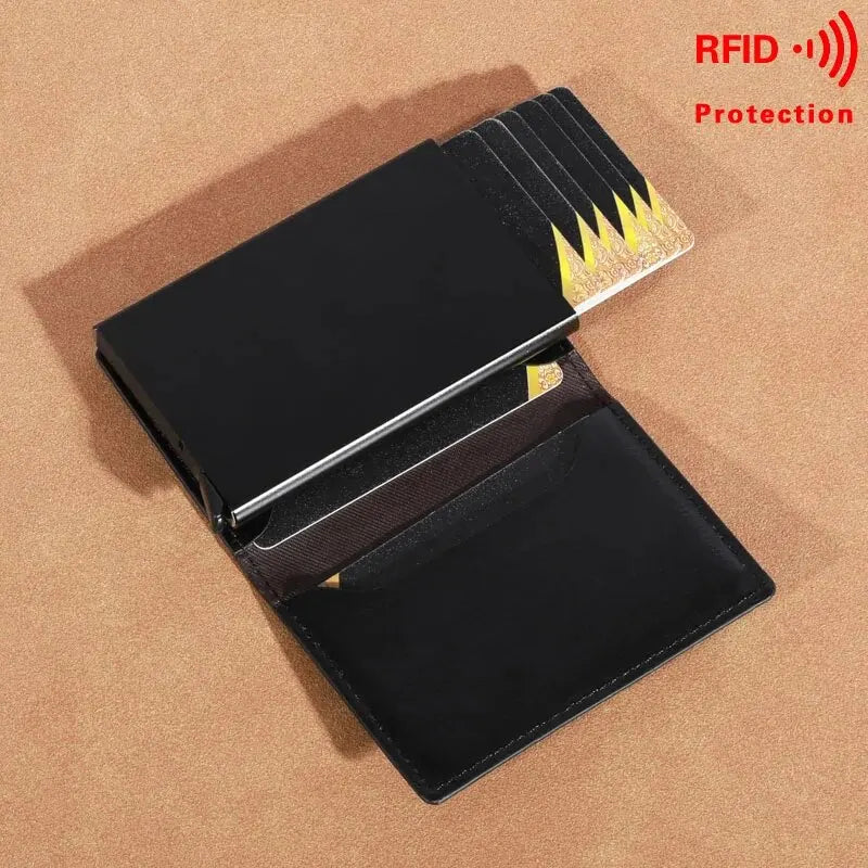 Unisex Wallet Rfid Carbon Fiber Leather Card Holder