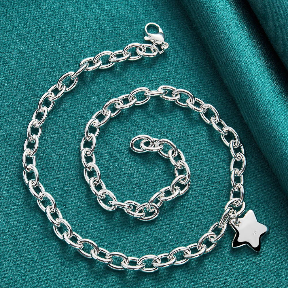 925 Sterling Silver Star Pendant 18 Inch Chain Necklace For Woman