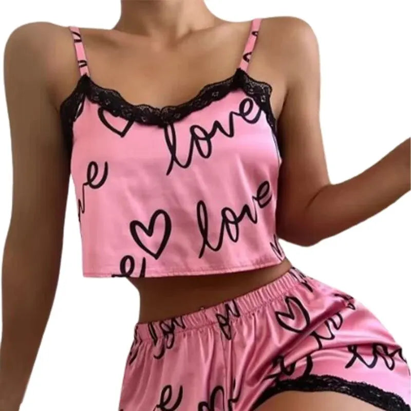 Womens Pajama Set Shorts Suit Homewear Print Underwear Nightwear