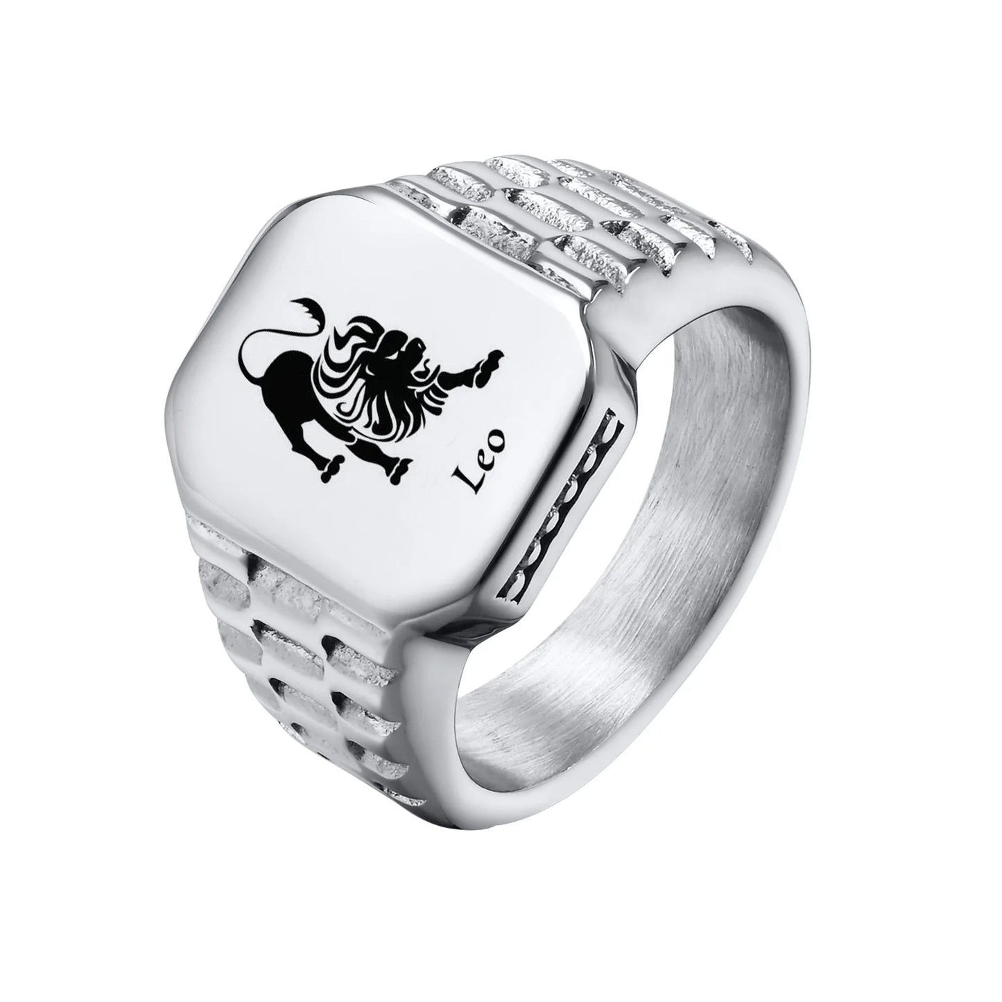 12 Zodiac Signet Stainless Steel Mens Rings