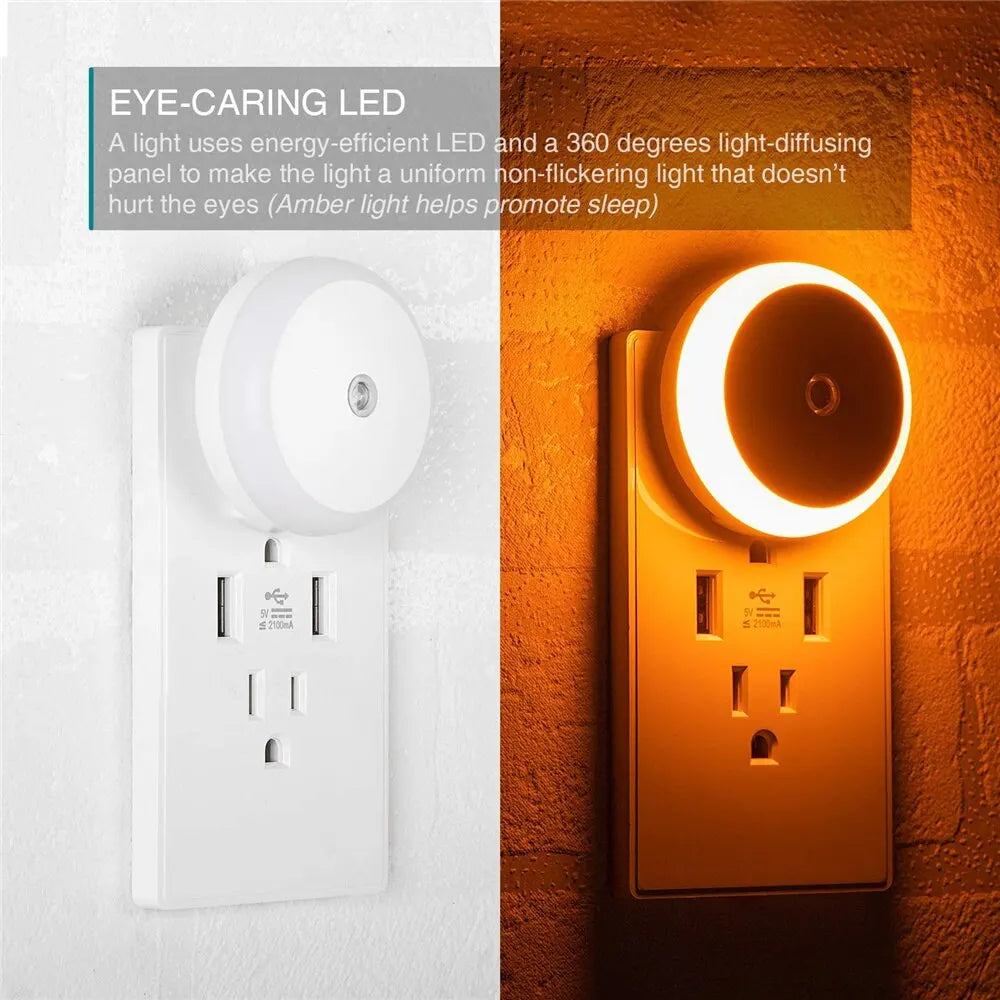 LED Round White Night Light Dusk To Dawn Sensor