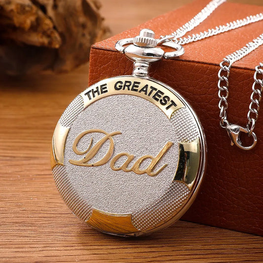 THE GREATEST DAD Mens Quartz Pocket Watch Fob Chain Necklace