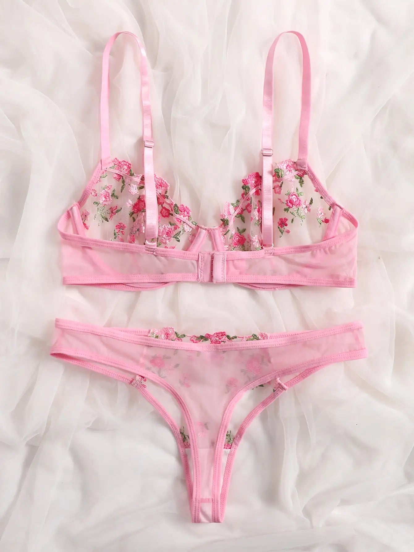 2pcs Lingerie Set Sexy Floral Embroidery Underwear Transparent Lace