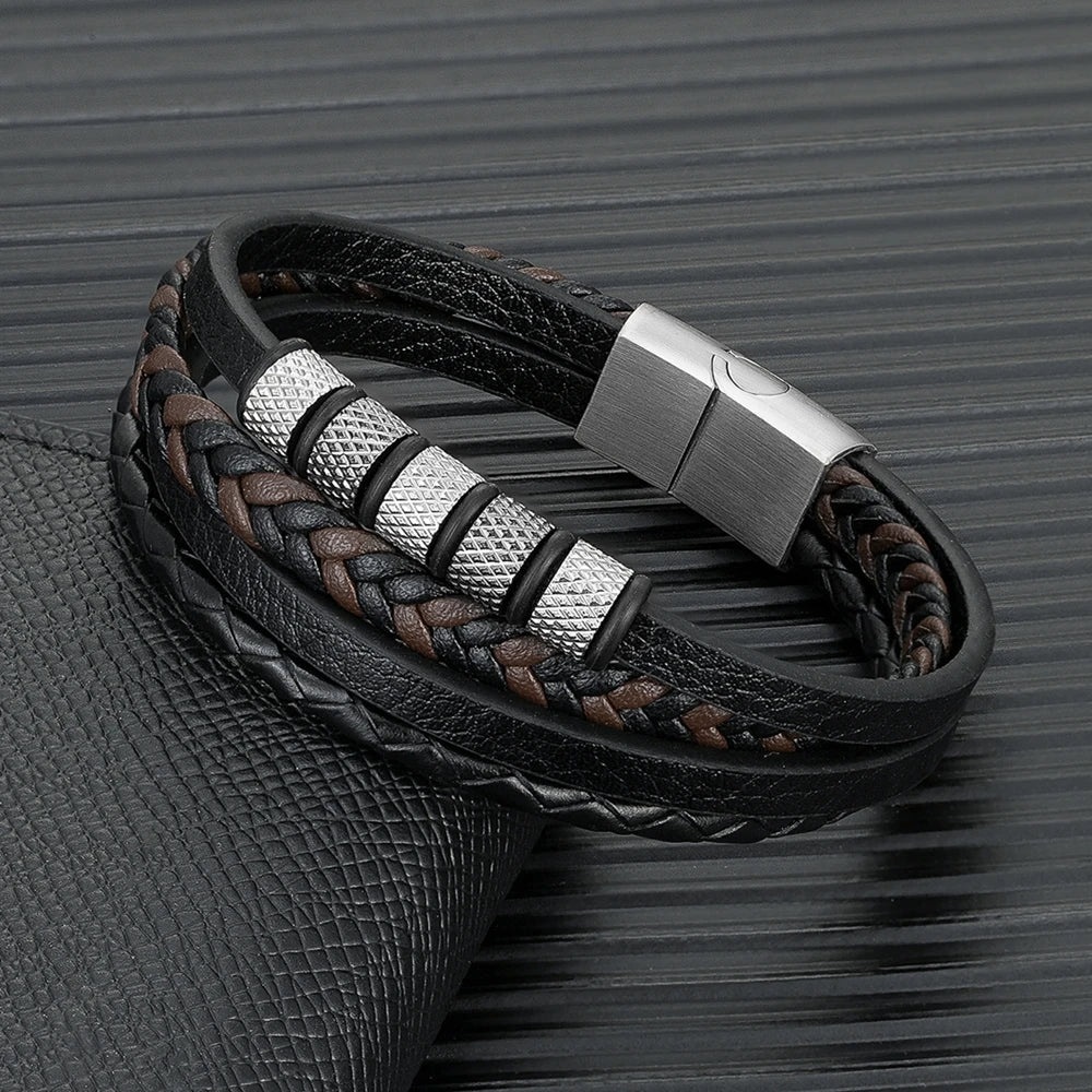 Punk Mens Classic Multilayer Braided Leather Bracelet