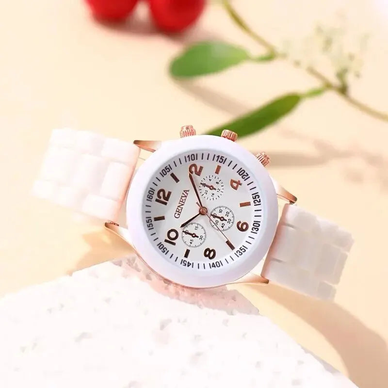 Luxury Mens Womens Silicone Tape Quartz Watch Bracelet Set