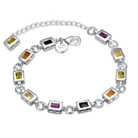 Noble Fine 925 Sterling Silver Elegant Charm Womens Bracelets Zircon Chain