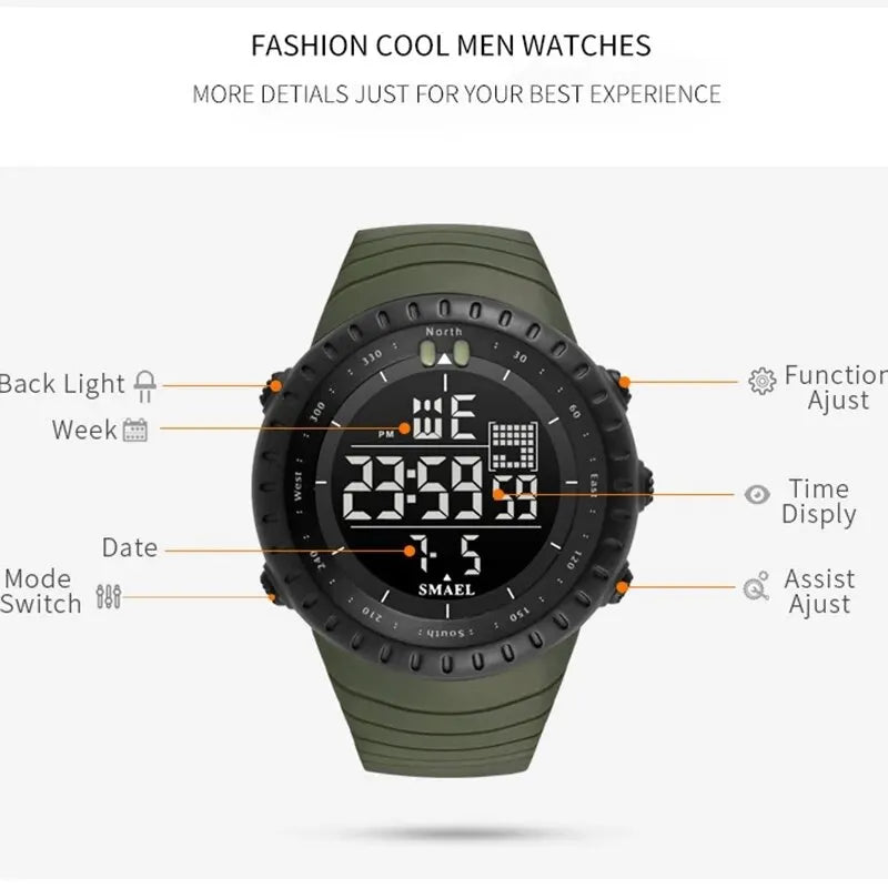 SMAEL Mens Digital Watch Outdoor Sports Waterproof