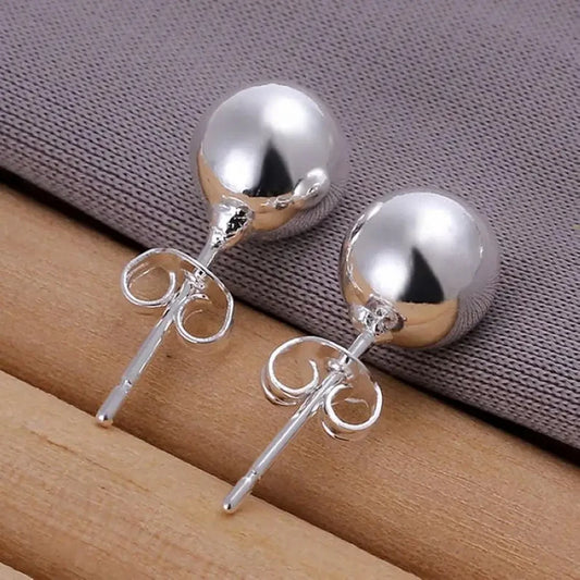 8mm Beads Charm 925 Sterling Silver Womens Earring Stud