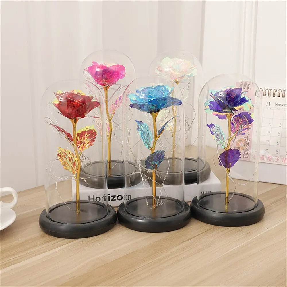 Eternal Rose LED Light Foil Flower In Glass Cover