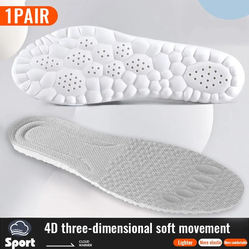 Sport Shoes Insoles 4D Shock Absorption Deodorant Breathable Cushion