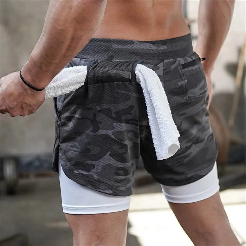 Mens Running Short 2 In 1 Double Deck Quick Dry Gym Sportswear