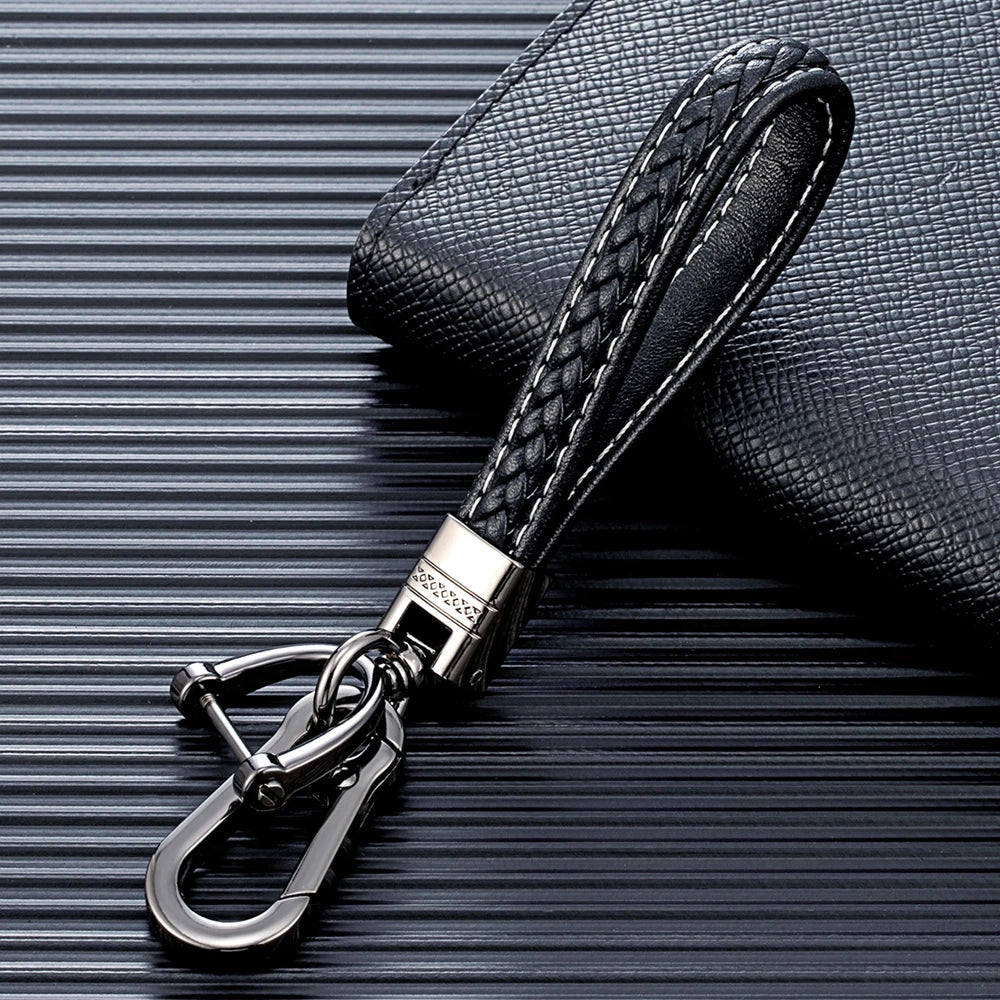 Mens Leather Keychain Black Clasp Keyring Holder Car Key Chain