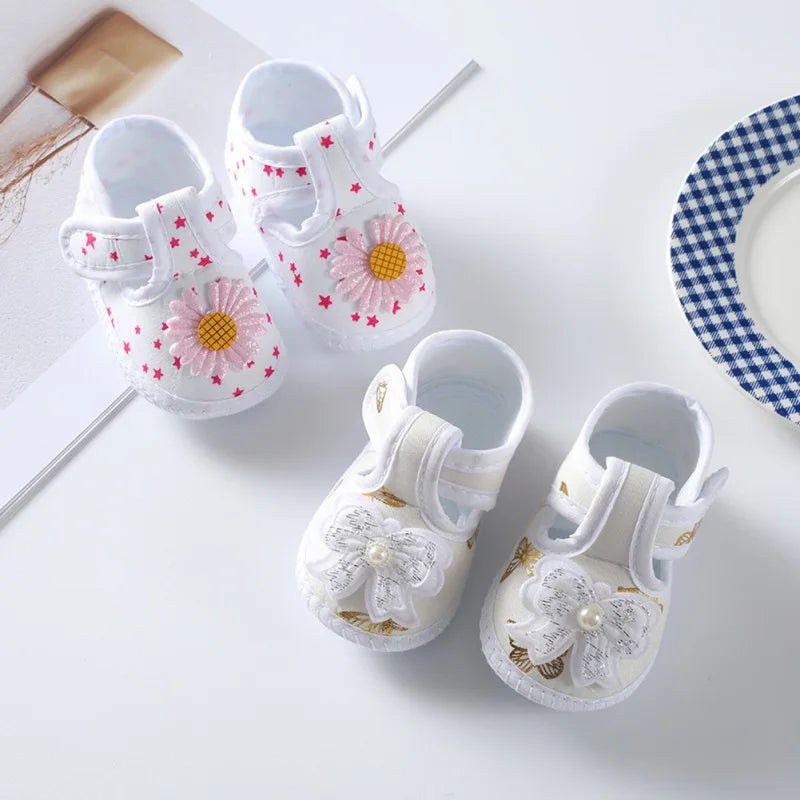 Baby Girl Shoes Cute Floral Bow First Walkers Soft Sole Crib Newborn