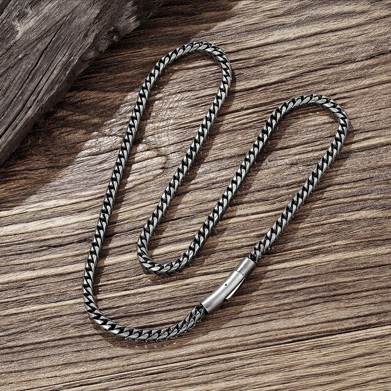 Mens Vintage Oxidized Cool Curb Cuban Chain Stainless Steel Necklace