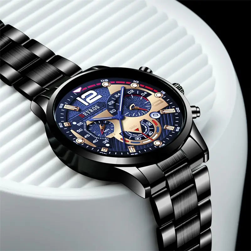 Mens Stainless Steel Watch Quartz Wristwatch Calendar