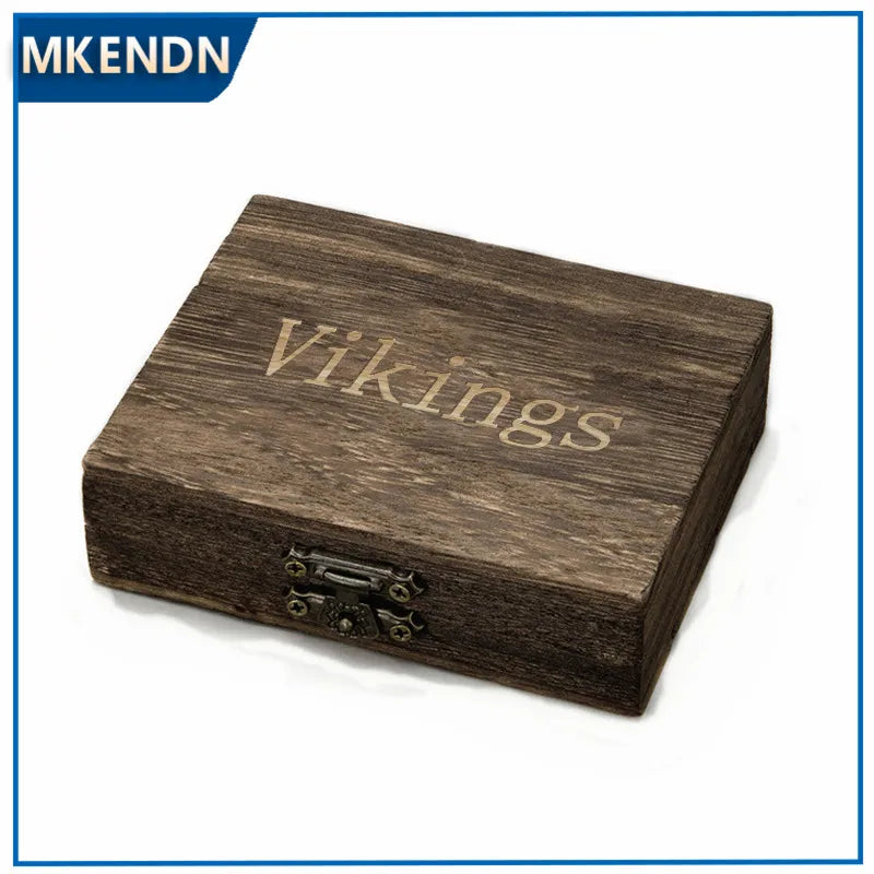 Viking Natural Wooden Jewelry Boxes Retro PU Leather Bags