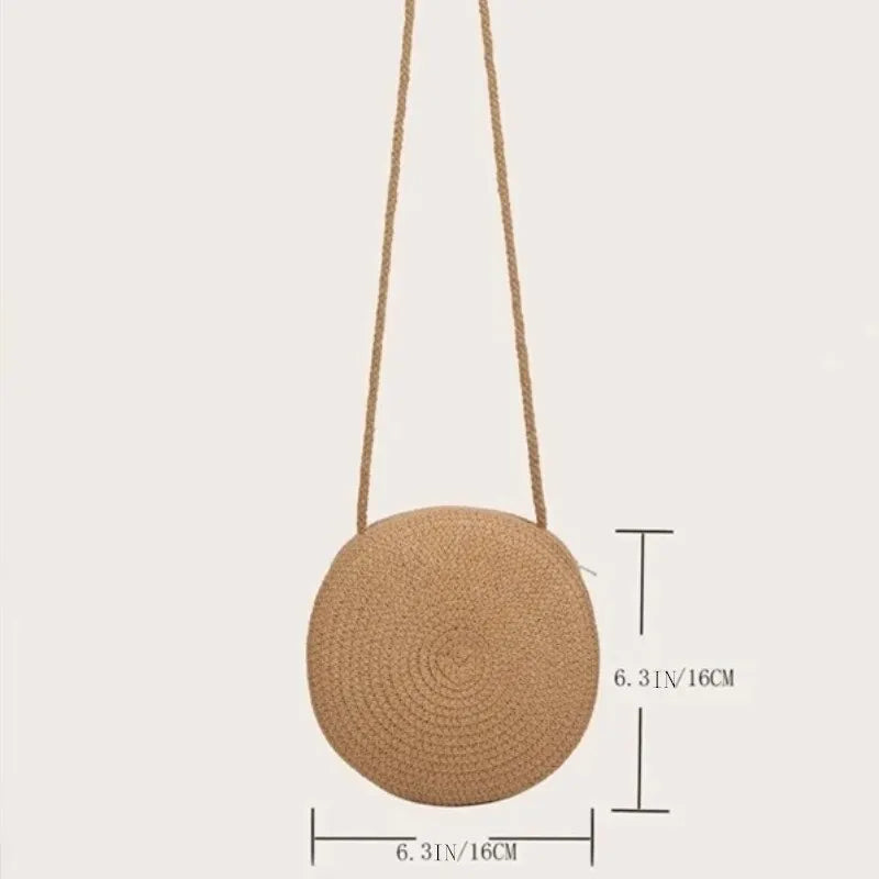 Womens Straw Bag Round Crossbody Purse