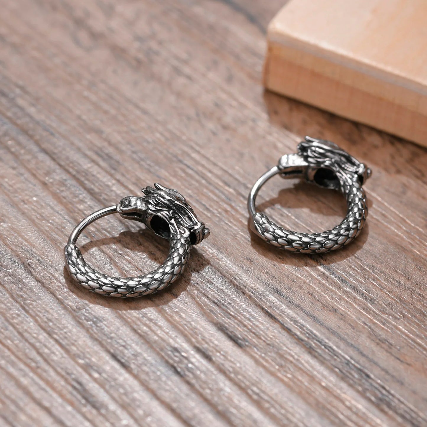 Dragon Hoop Huggie Mens Earrings Gothic Jewelry