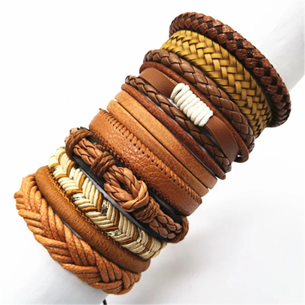 10pcs Wrap Woven Handmade Mens Bracelets Leather Bracelet