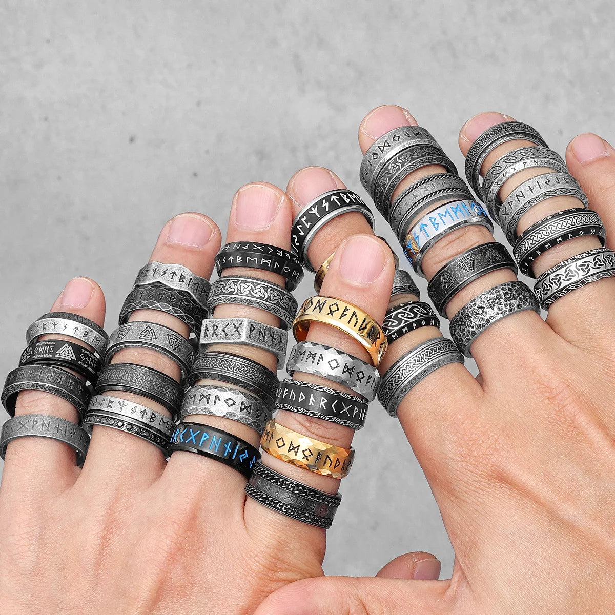 Vintage Nordic Viking Runes Celtic Knot Stainless Steel Unisex Ring