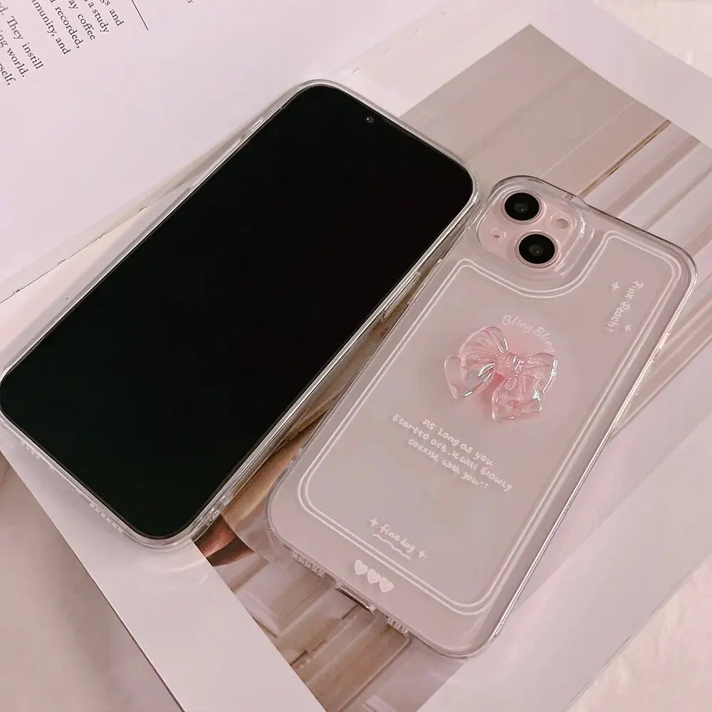 3D Bow Transparent Mobile Phone Case For IPhone 15 14 13 12