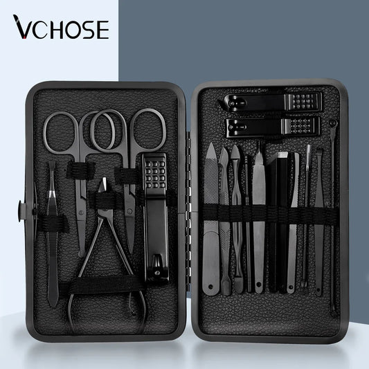 Black Nail Clipper Set Stainless Steel Manicure Nail Scissors Pedicure Kit