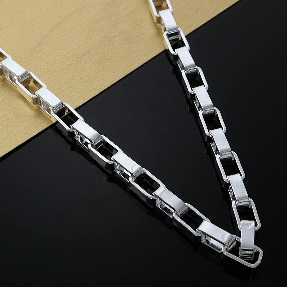 925 Sterling Silver 5MM Long Box Men Chain Bracelets Necklace Set