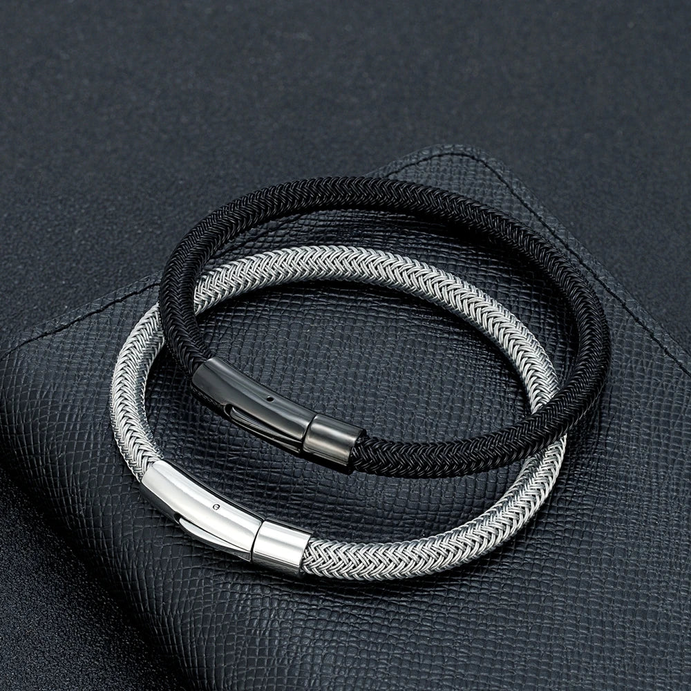 Men 6mm Steel Wire Waterproof Rope Bracelet