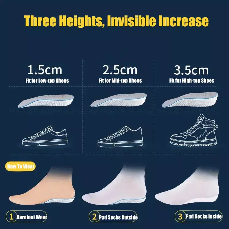 Arch Support Height Increase Insoles Light Weight Soft Elastic Lift