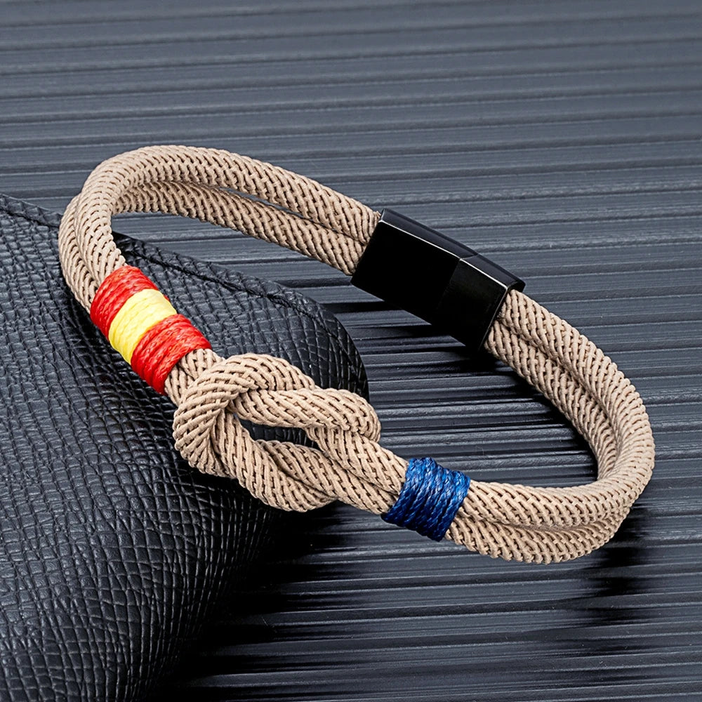 Men Women Double Strand Nautical Rope Bracelet Stainless Steel Magnet