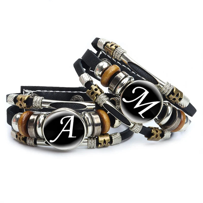 26 Initial Letters Cabochon Glass Adjustable Snap Bracelet