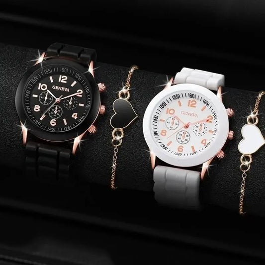 Luxury Mens Womens Silicone Tape Quartz Watch Bracelet Set