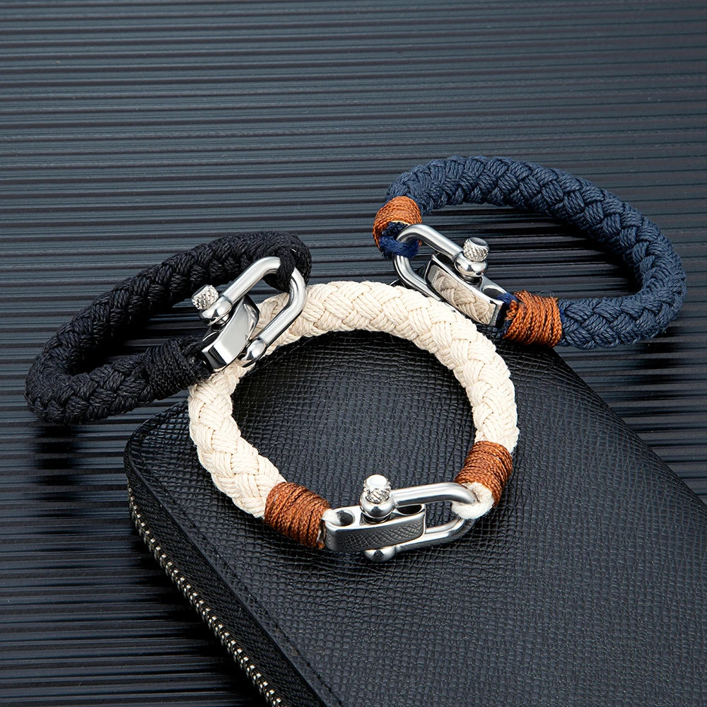 Nautical Style Wide Rope Bracelet Men Handmade Jewelry