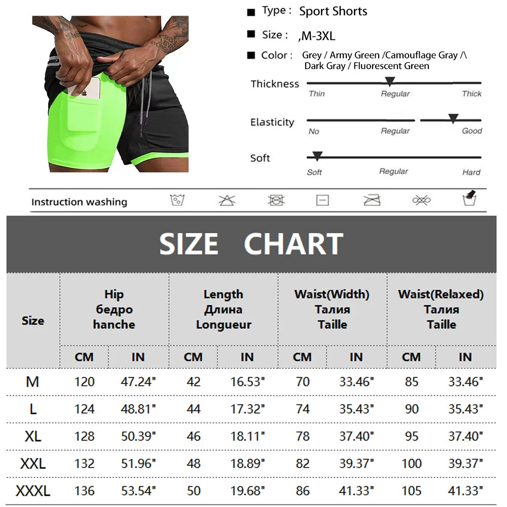 Mens Sport Shorts Cool Sportswear Double Deck Running Shorts