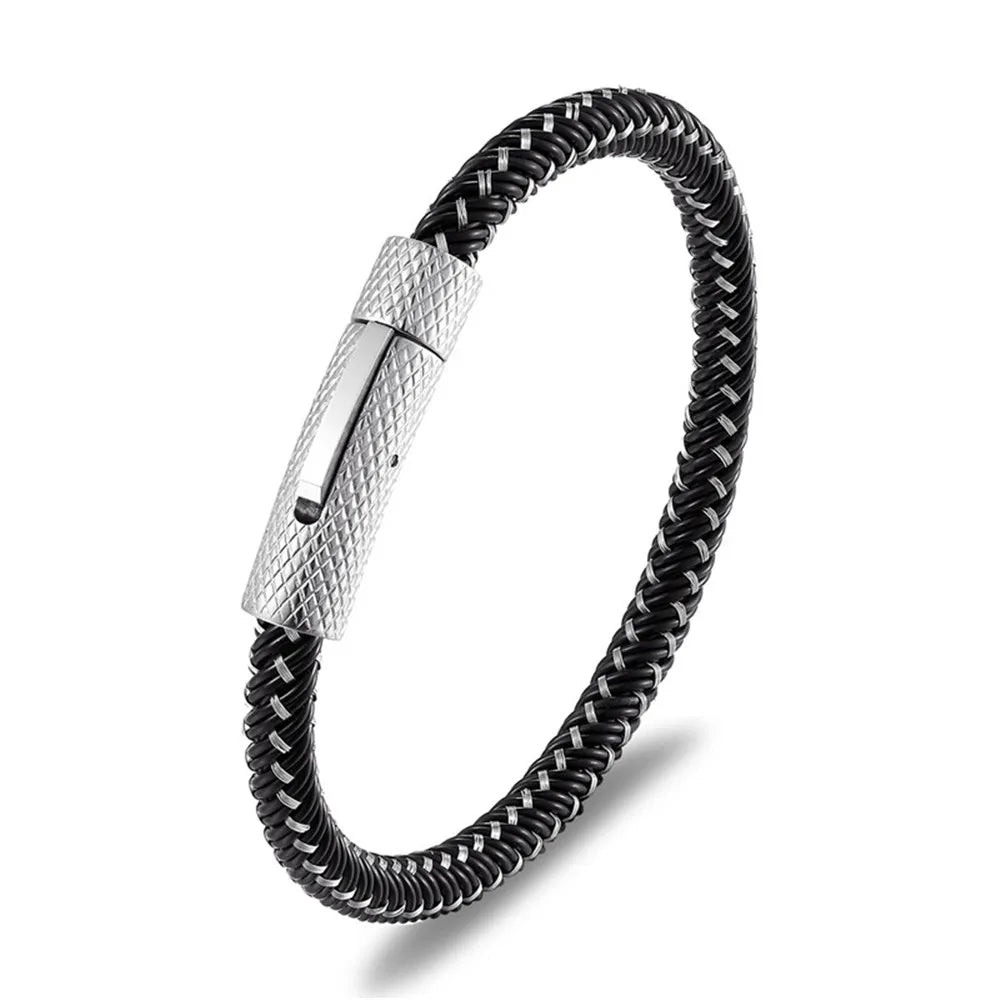 Men 6mm Steel Wire Waterproof Rope Bracelet