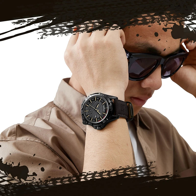 Mens Casual Sport Military Quartz Leather Waterproof Watch