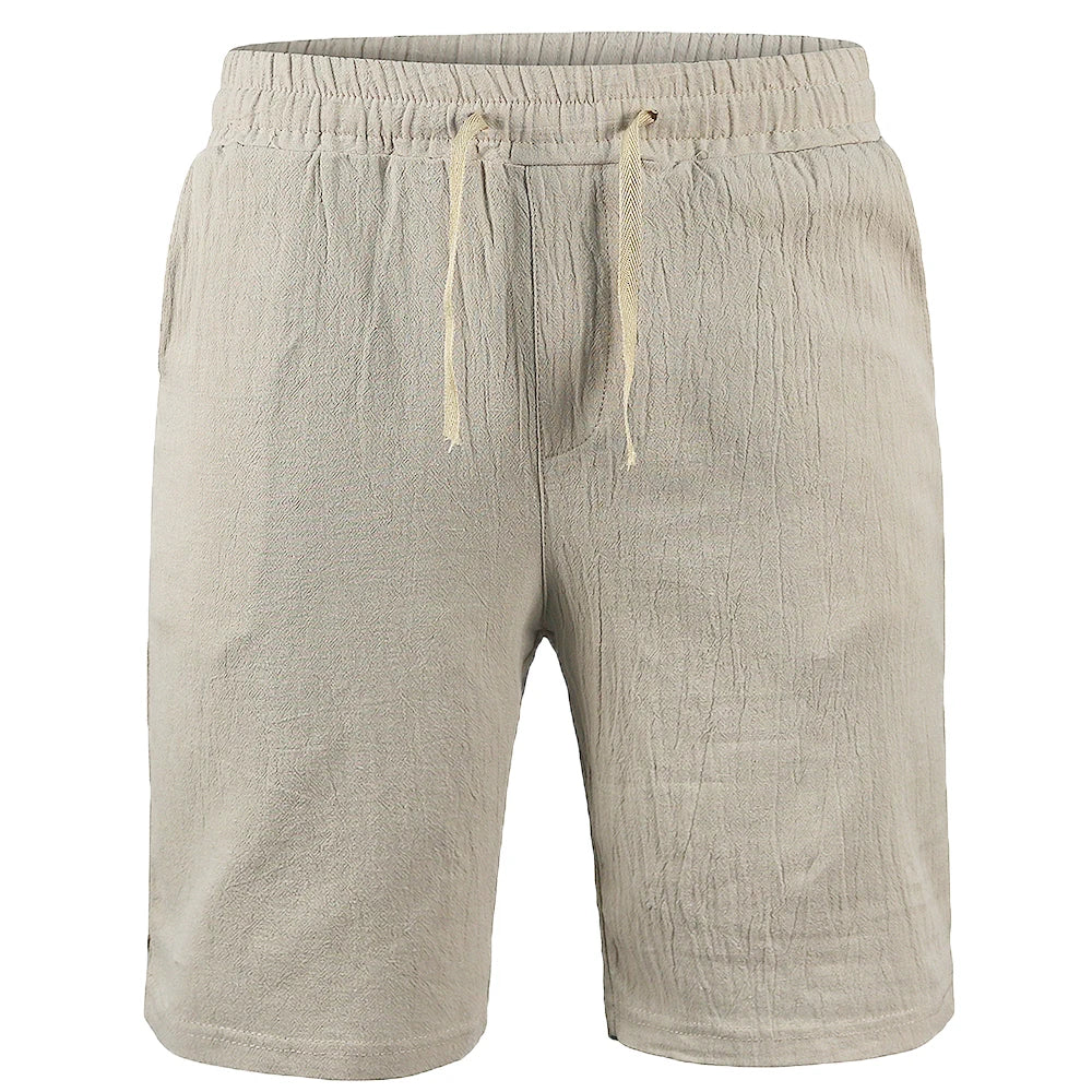 Mens Cotton Linen Shorts Summer Breathable Solid Color Linen Trousers