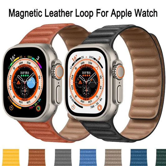 Magnetic Link Leather Strap For Apple Watch