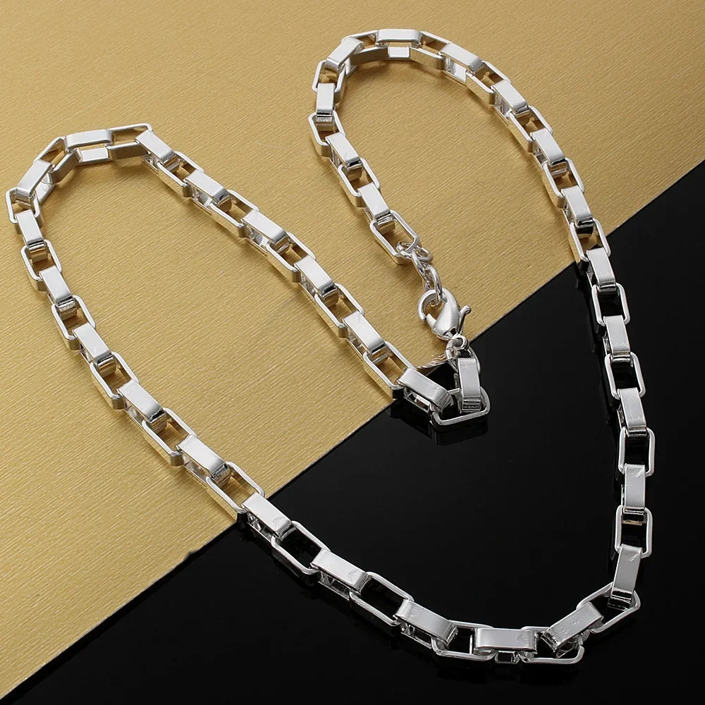 925 Sterling Silver 5MM Long Box Men Chain Bracelets Necklace Set