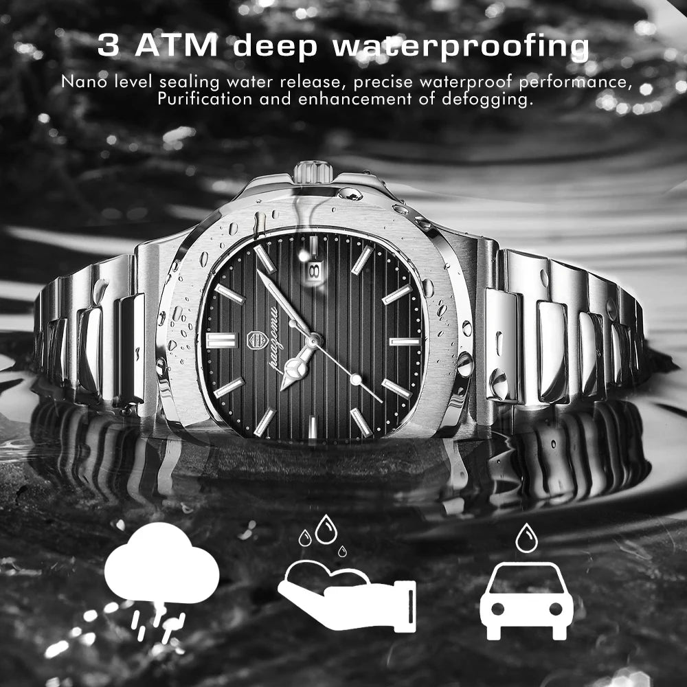 Mens Stainless Steel Quartz Waterproof Luminous Chronograph Watch