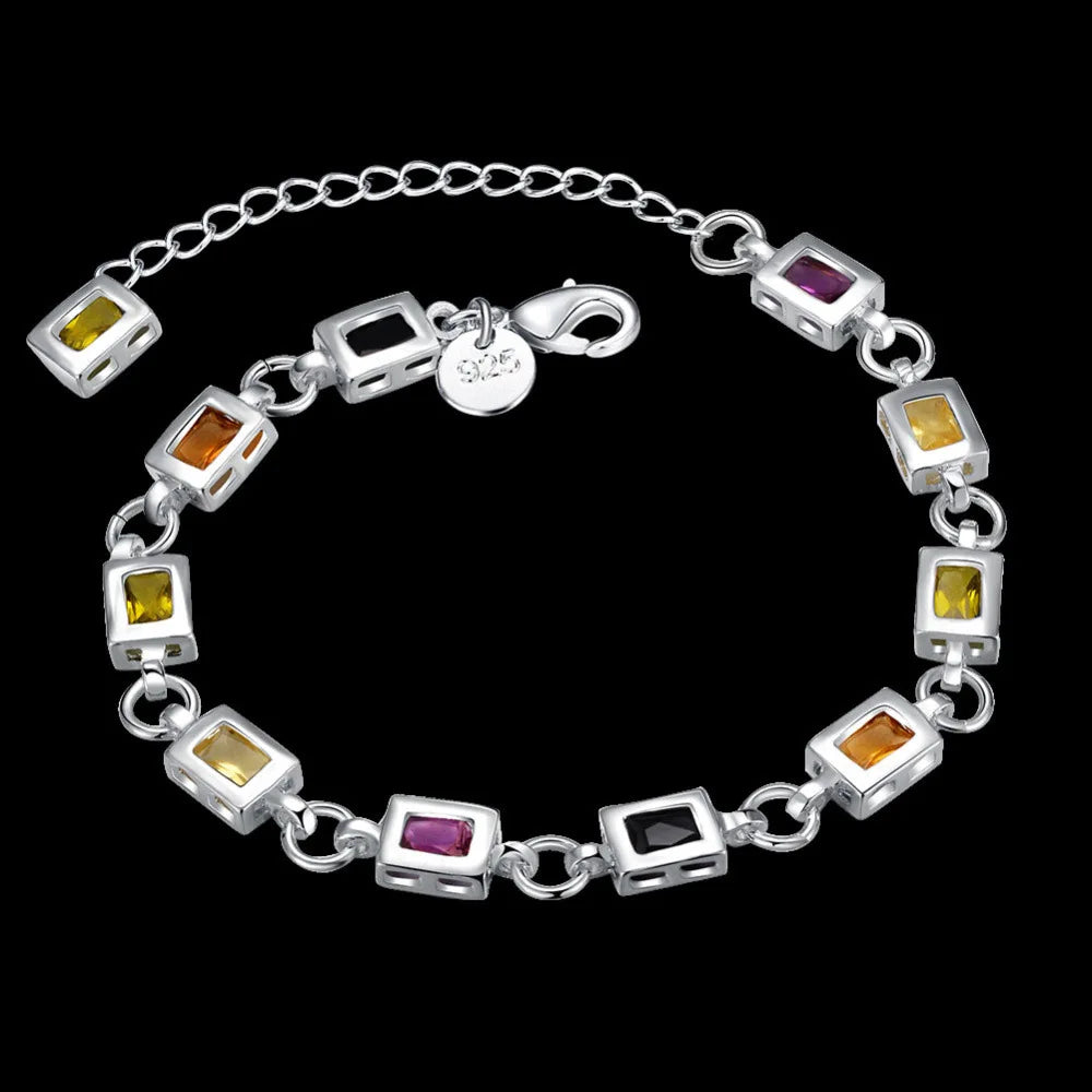 Noble Fine 925 Sterling Silver Elegant Charm Womens Bracelets Zircon Chain