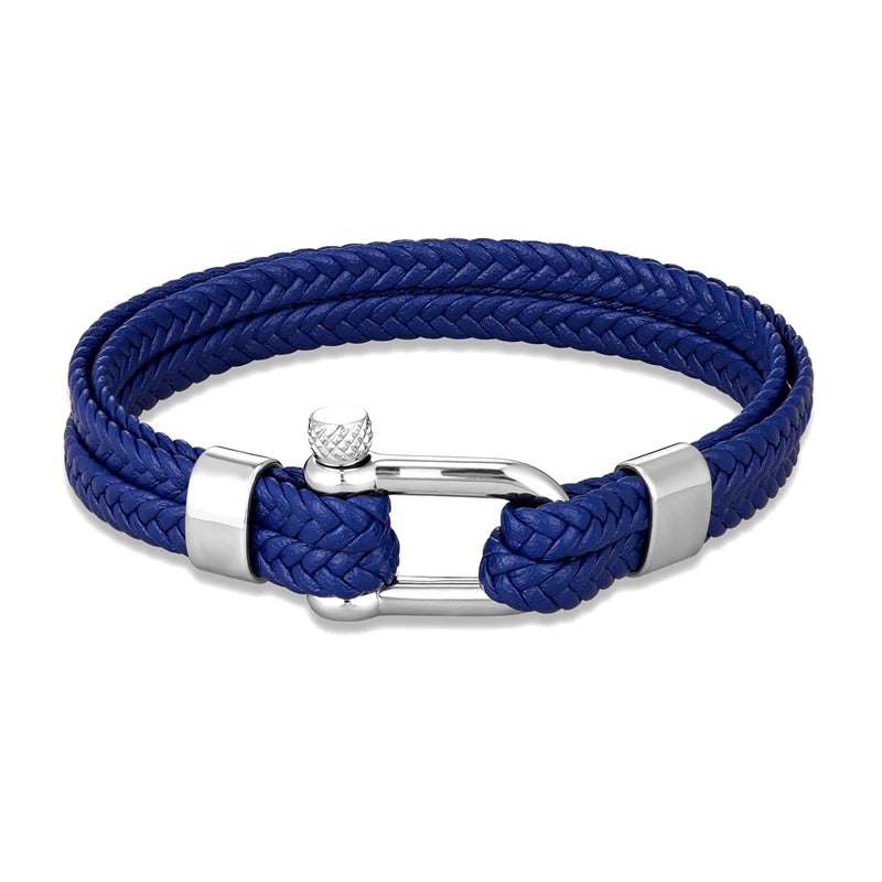 Navy Style Men U shape Shackle Woven Multilayer Leather Bracelets