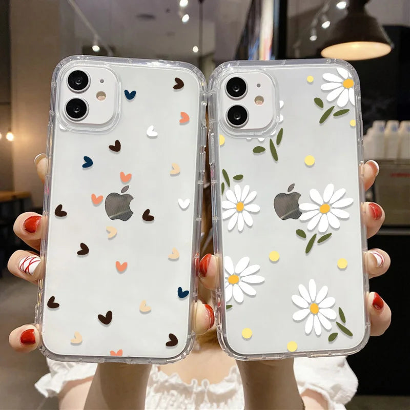 Flower Shockproof Clear Phone Case For iPhone 15 14 13 Pro Max