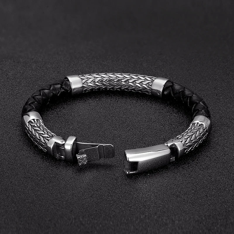 Punk Vintage Locomotive Men Bicycle Chain Leather Bracelet