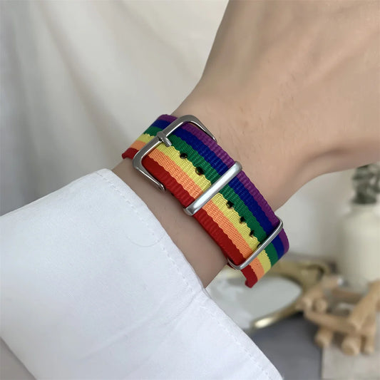 Womens Girls Boy Ladies Rainbow Love Pride Woven Wristband Bracelet