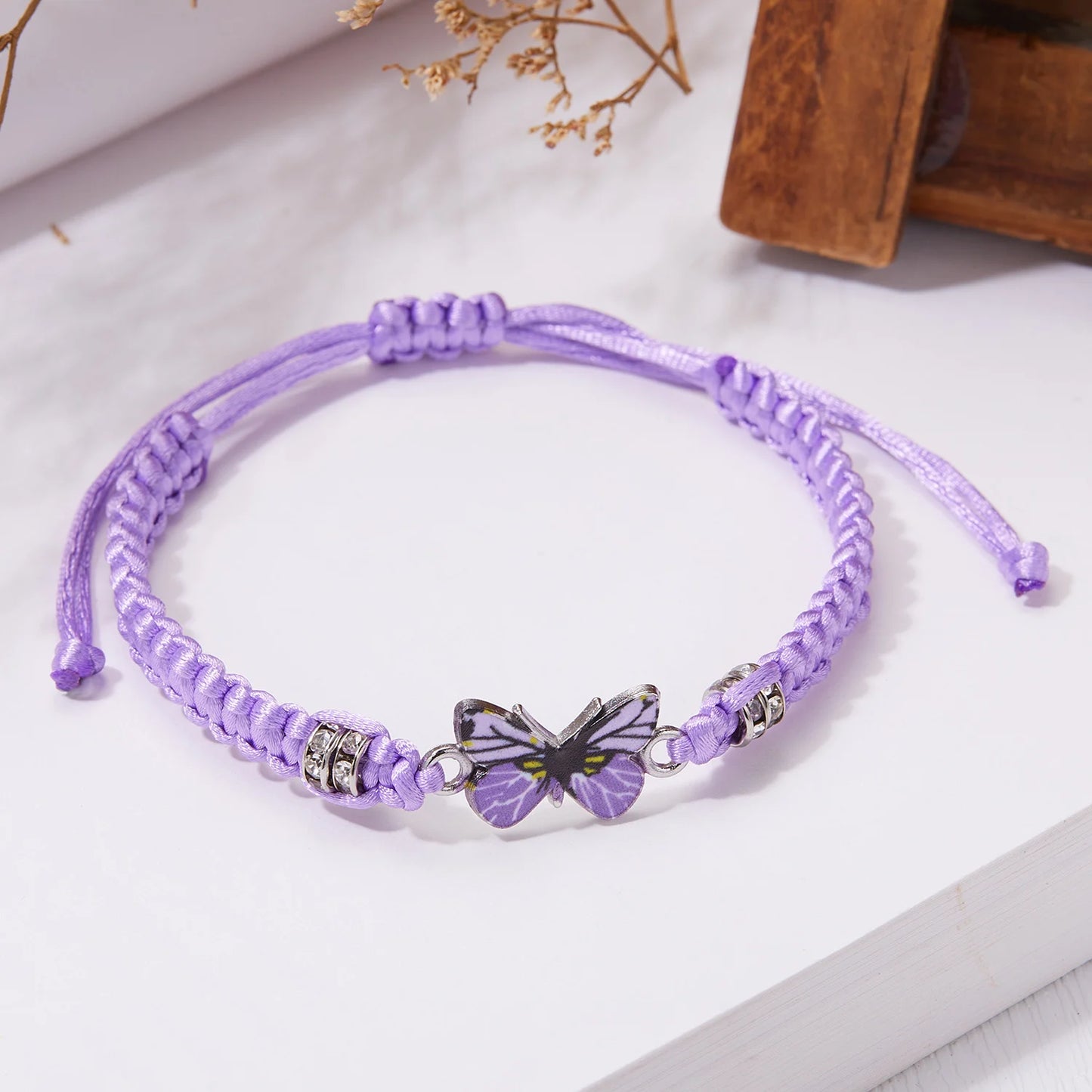 Handmade Braided String Bracelet Womens Girls Butterfly Charm Bracelets