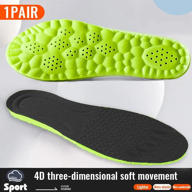 Sport Shoes Insoles 4D Shock Absorption Deodorant Breathable Cushion