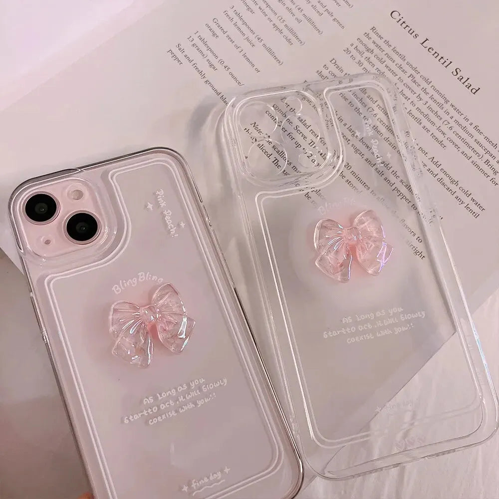 3D Bow Transparent Mobile Phone Case For IPhone 15 14 13 12