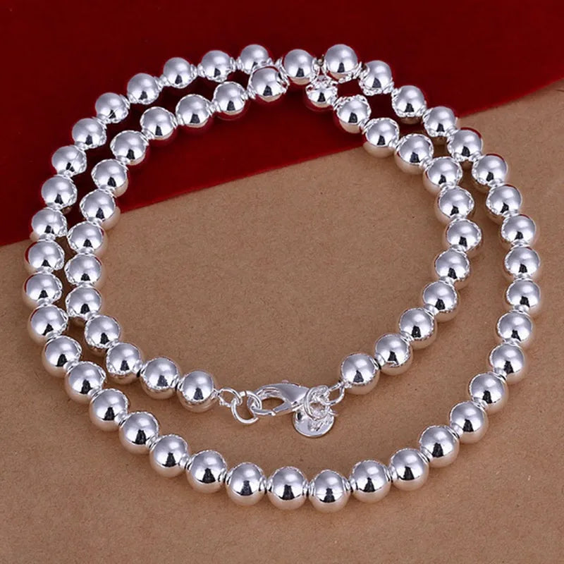 925 Sterling Silver Smooth Beads Ball Chain Necklace For Womens Mens
