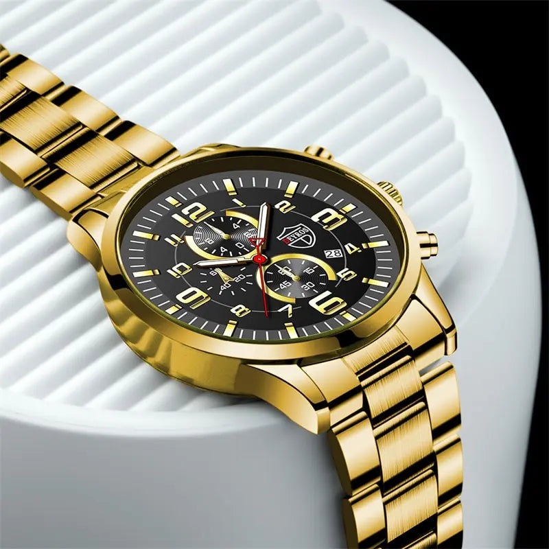 Mens Sports Stainless Steel Quartz Wrist Watch